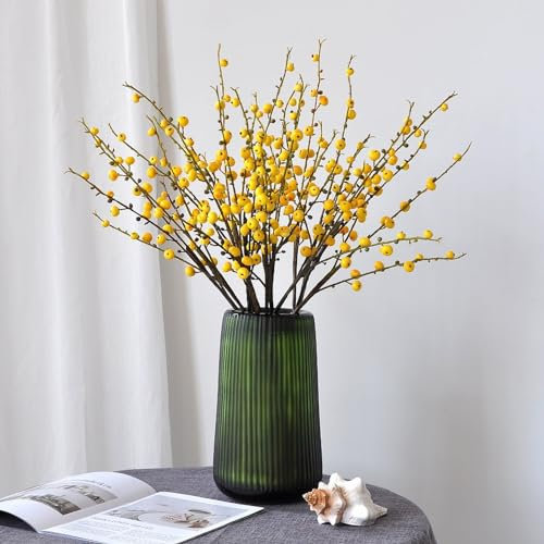 Wnvivi 6 Stück Künstliche Begonien-Fruchtzweige, 72 cm Schaumstoff-Beeren-Picks, Künstliche Holzapfel-Fruchtstiele, Gefälschte Beerenstiele für Heimdekoration(Gelb)