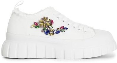 Cafe Noir Sneaker Allacciata con Frange AI Bordi E Patch Strass - C1DG9002 - Bianco, 38