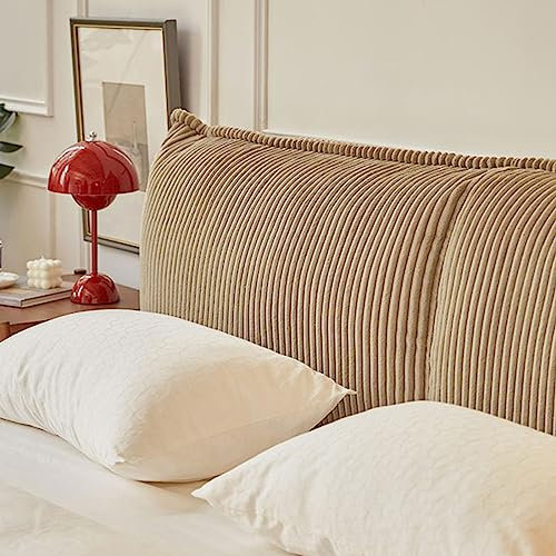 Bett Kopfteil-Kissen, Lesekissen Cord-Bett-Kopfteil-Bezug, Doppel Einzel King-Size Weich Flauschig Gepolsterter Bett Kopfteil Husse Rückenlehnenstütze Bettkopfteil Schutz Abdeckung(200X60CM,Brown)