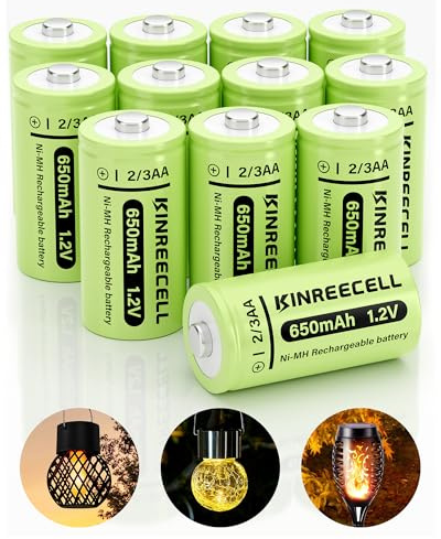 KINREECELL 2/3AA 1.2v NI-MH Akku 650mAh Hohe Kapazität Button-Top Batterie, 1.2v Short AA Batterien für Garten Solar Licht. (2/3AA-650mAh-12pack)