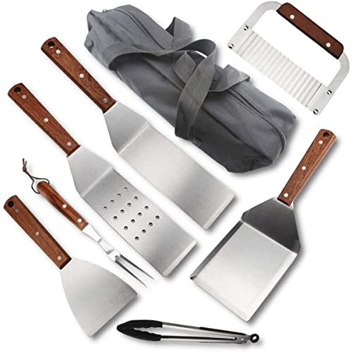 TGGOHIGH 8-teiliges BBQ-Grillwerkzeug-Set – extra Dicke Edelstahlgabel, Spatel und Zange – komplettes Grillzubehör im Aluminiumkoffer – perfekte Grillgeschenke für Männer