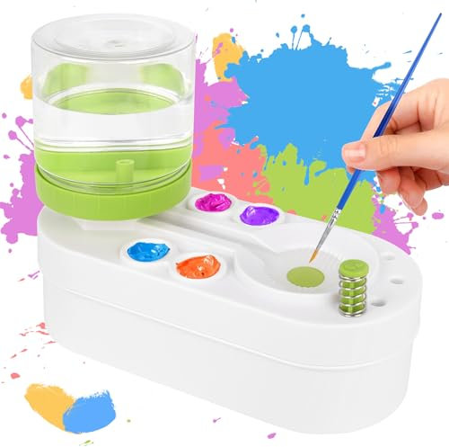 FINEW Pinselreiniger Bürstenspüler, Multifunktionaler Pinsel Reiniger, Brush Rinser Wasserkreislaufspüler, Künstlerbedarf Bürstenspüler für Acryl, Aquarell und auf Wasserbasis (Grün)