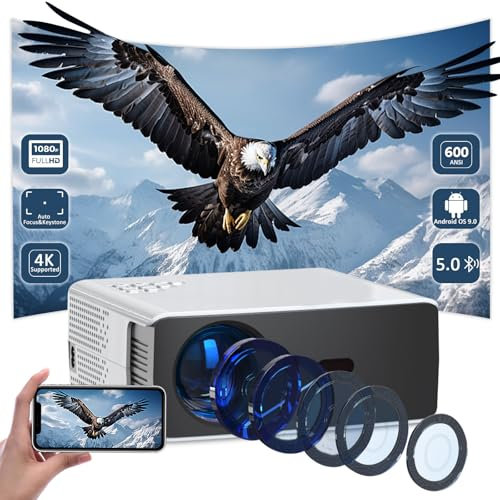 Smart Proiettore 4K [messa a fuoco elettrica e auto Keystone] Proiettore TV con apps, Full HD 1080P Projector con proiettore WiFi5, 20000 lumen Videoproiettore per Smartphone, TV Stick,HDMI,USB,AV