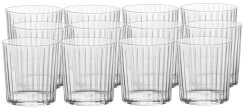Bormioli Rocco Exclusiva Ni - Juego de vasos de cóctel acanalados de 12 a 12 onzas, fabricados en Italia con cristal de estrella y tratamiento XLT, elegantes vasos para uso diario, aptos para