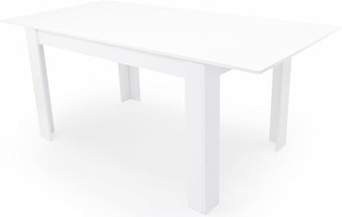 edihome, Mesa Comedor Extensible, 140-190 cm (Largo) x 90 cm (Ancho) x 78 cm (Alto), Modelo Denver, para salón, Cocina, Acabado Blanco y Cambria (Blanco Extensible)