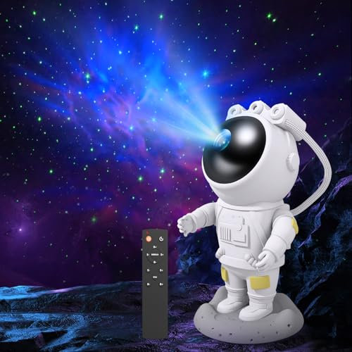 Proyector Estrellas Astronauta,Galaxy Proyector Starry Night Light,con Temporizador,Mando a Distancia y 360° Rotación Lampara Proyector Galaxia Techo de Dormitorio,Regalos Para Niños y Adultos