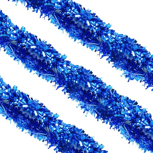 WedDecor 9cm Xmas Tinsel Garland for Xmas Tree Decorations, 2 Metre Thin Xmas Tinsel Garland for Indoor and Outdoor Party Xmas Hanging Decorations, Party Supplies, Xmas Events, Blue