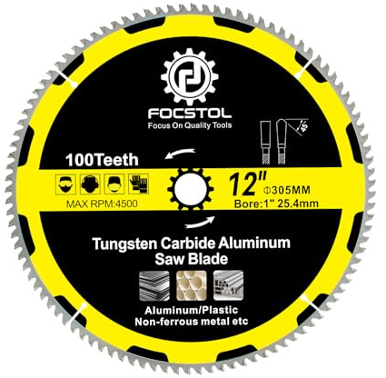 FOCSTOL Lame Scie Circulaire Aluminium 305mm x 25,4mm - Disque Coupe pour Aluminium 100 Dents pour Couper Métaux non Ferreux Plastique