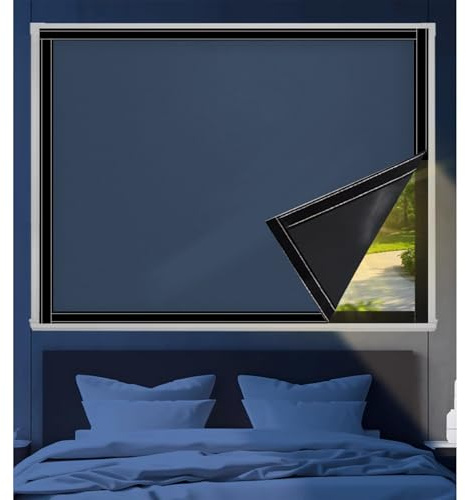Rollo Verdunkelungsrollo 80 x 135 cm, Adjustable and Lightweight, Regular, Wasserdicht, Einfach zu Säubern Sonnenschutz Rollo Sichtschutz, mit Klettband für Fenster Türen, Blau