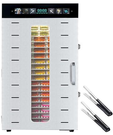 forplubossmmp Deshidratadores De Alimentos con 2 Pinzas para Frutas, Máquina Secadora De Alimentos Eléctrica con Pantalla Táctil, Máquina Secadora De Frutas Comercial para Uso Doméstico,20-Layer