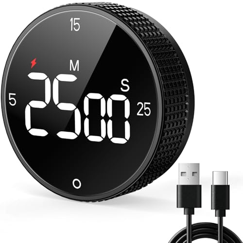 Allbean Rechargeable Magnetic Digital Kitchen Timer for Cooking, 800mAh Large Display Countdown Countup Pomodoro Visual Timer for Kids, 3 Preset 5/15/25 Mins, Productivity Timer for Kitchen Classroom