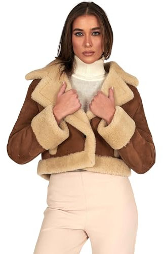 D'Arienzo Damen-Jacke aus Leder Schaffell und Wildleder mit Knopfleiste Jo XL/lederfarben