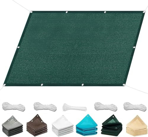 Vela Ombreggiante Parasole 340 x 600 cm Rettangolare Protezione Raggi UV Telo Ombreggiante Rete Oscurante Antivento Prova di Sole per Esterno, Serra, Balcone, Giardino, Verde Scuro