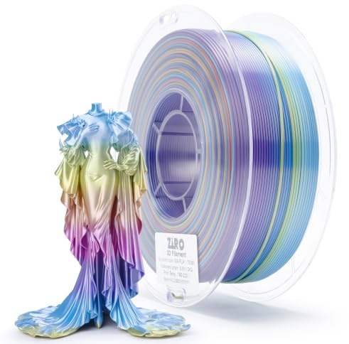 ZIRO Seide Multicolor 3D Drucker Filament, Regenbogen PLA Filament 1.75mm | 1KG Schnelle Farbveränderung Silk PLA, Passend für Die Meisten 3D Drucker, Maßgenauigkeit +/-0.03mm, Schillerndes Prisma