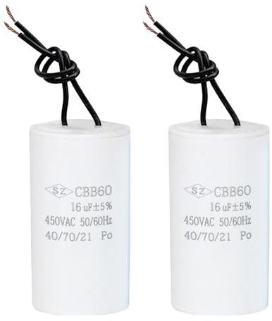 2 Piezas Condensador de Arranque, CBB60 450V 16uf 50/60HZ Condensador de Funcionamiento del Motor para Motores Eléctricos, Adecuado para Compresores, Lavadoras, Aires Acondicionados