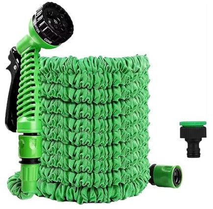 CABLEPELADO Manguera Extensible de Jardín, Manguera de Riego a Presión con Pistola, 7 Modalidades de Riego, Fabricada en Polipropileno Resistente, Verd (Hasta 22,5 m)
