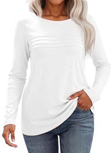 Gyabnw Women's Crew Neck Tunic Loose Fit Long Sleeve Office Casual Wear