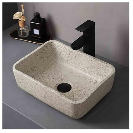 Huangj-0527 Lavabi in Ceramica Lavandino da appoggio Quadrato Color Cachi, lavabo Singolo in Ceramica for Bagno, for Interni ed Esterni Lavabo da appoggio