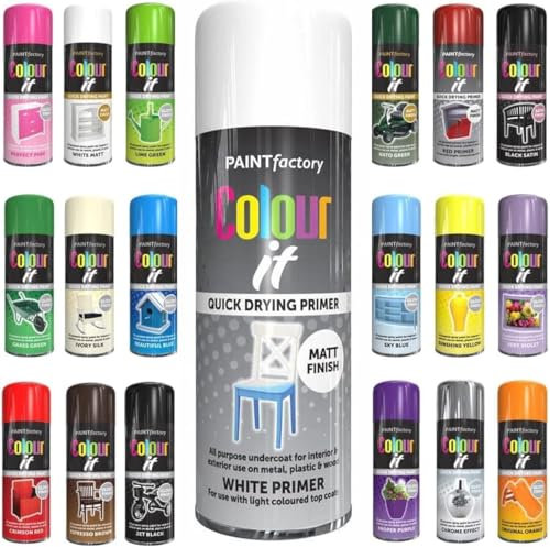 Pack of 6 Spray Paint White Primer Aerosol 250ml Cans - Quick Dry, All Purpose Spray Paint for Interior and Exterior Ideal for Wood, Metal, Plastic, Indoor & Outdoor Use