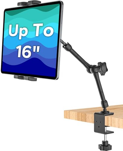 16 Tablet Halterung Tisch, [Metallarm] 360° Verstellbare Tablet Ständer Arm für Küche/Schreibtisch/Bett/Küchenschrank, iPad Halterung Klemme für iPad Pro Air Mini, Galaxy Tab, E-Reader 4,7-16 Geräte