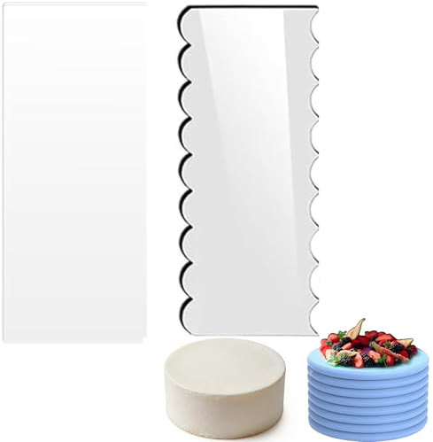Cake Scraper, 2PCS Clear Acrylic Cake Scraper Set Cakes Smoother Scraper Cake Stripes Edge Contour Comb for DIY Icing Frosting Decorating Kitchen Baking