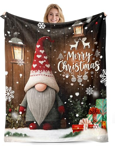 PUYTG Weihnachtswichtel-Decke, hochwertig, ultraweich, warm, Weihnachtsdecke, Geschenke für Couch, Sofa, Schlafzimmer, 127 x 152,4 cm, Happy Christmas Decor (Rot, Größe S, 1 Weihnachtsdecke)