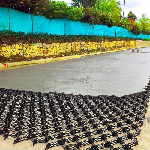 Caillebotis en Plastique Géogrille de stabilisation de Gravier de Grille de Sol, Grille de stabilisation de Sol à résistance aux Charges Lourdes, Grille d'allée for pentes ou Zones Plates Caillebotis