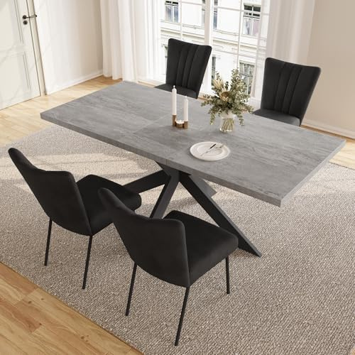 JIEXI Essgruppen Für 4-6 Personen, Esstisch Ausziehbar, Moderner Grauer MDF-Holztisch, Geeignet Für Wohnzimmer, Küche, Versammlungen