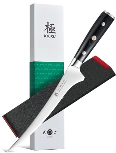 KYOKU 7 in. Japanese Fillet Knife, Samurai Series Fish Boning Knife with Pakkawood Handle, German 1.4116 Stainless Steel Full Tang Fish Deboning, with Protective Sheath & Gift Box