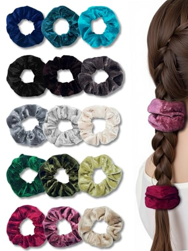 15 Stücke Scrunchies Samt, Bunte Haargummis für Damen Mädchen, Weiche Elastische Haarbänder Frauen Haarschmuck Zopfgummi Zopfhalter