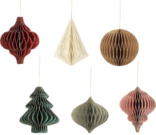 6 Stück Weihnachten Deko, 3D Mini Papier Waben Weihnachten Hängende Ornamente Baumschmuck Christbaumschmuck für Weihnachtsfeiern Christmas Tischdeko (A)