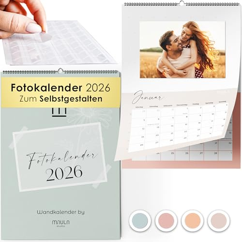 Fotokalender 2026 zum Selbstgestalten – A4 Bastelkalender mit Fotoecken und hochwertigem Papier – Kalender mit Platz für Fotos und Notizen – Persönliches Geschenk