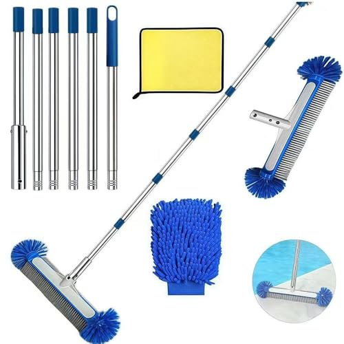 Set di spazzole per piscina con asta telescopica da 230 cm, spazzola per la pulizia della piscina da 45 cm, spazzola per la pulizia della piscina, set di spazzole per la pulizia della piscina con