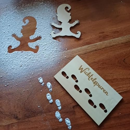 Shalwinn Wichtelschablone Fußabdrücke, Kreativset Wichteltür Zubehör, Wiederverwendbare Holz Wichtel Fußspuren Schablonen Weihnachten Deko Für Böden Fenster
