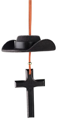 Huakaile Cowboyhut-Auto-Anhänger mit Kreuz, Western-Rückspiegel-Dekor für Country-Cowgirl-Hängeornament, niedlich, handgefertigtes Filz-Auto-Innenzubehör, (schwarz)