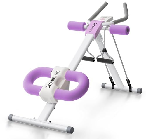 UrbanLuxe bauchtrainer für zuhause, verstellbarer Bauchtrainer mit LCD-Monitor, zusammenklappbares Bauchmuskeltrainingsgerät mit Knieschutz für das Heimtraining (Lila)