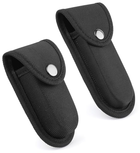 Lot de 2 fourreaux de couteaux de poche en nylon pour couteau pliable de 12,7 à 14,9 cm et 10,2 cm avec fermeture à pression et boucle de ceinture de transport vertical pour randonnée, camping, pêche