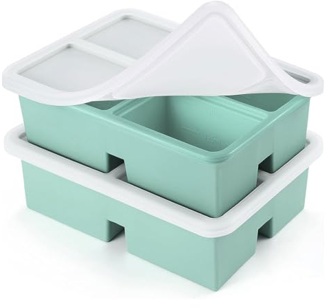 Soup Freezer Containers, 2 Pack Silicone Food Freezer Trays, Large Ice Cube Tray to Makes 4 Perfect 1 Cup Portions Cubes, Freezing Tray Frozen Soup, Sauce, Storing Leftovers and Other Dishes (Green)