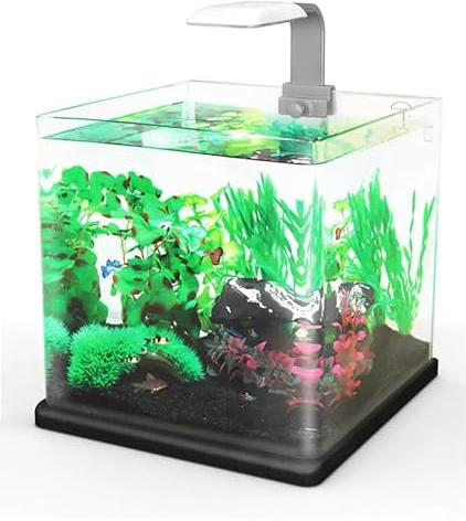 HAPPET Aquarium Q25 Schwarz 25 Liter, Modernes LED-Aquarium Komplett-Set mit RP200-Innenfilter, Kompaktes Glasbecken für Zuhause & Büro, Aquarium Starterset mit Beleuchtung & Filtersystem Becken