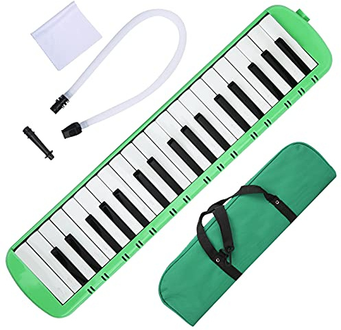 Melodica 37-Tasten-Tastatur-Blasinstrument, tragbare Melodica mit Blasrohr und Mundstück, ABS-Material für Anfänger, professionelles Training, einfach zu spielendes (Grün)