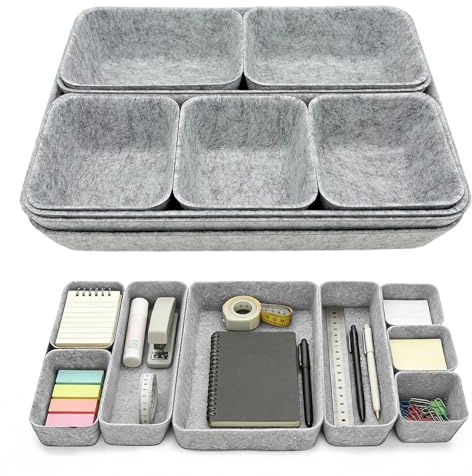 9 Stück Schubladen Organizer Filz, Schubladen Organizer Ordnungssystem, Stapelbare Filz-Aufbewahrungsboxen, Getrennte Schublade Organizer Set für Schublade,Schrank,Schreibtisch,Büro & Home (Hellgrau)
