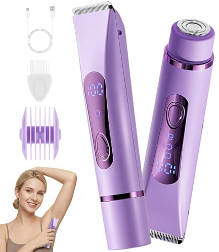 DAJASD Rasierer Damen,2-in-1 Intimrasierer Für Frauen,Damenrasierer Elektrisch,Doppelkopf Kabelloser Damentrimmer Mit IPX7 Wasserdicht,Bikini Trimmer für Beine,Arme,Achseln und Bikinizone(Lila)