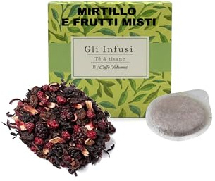 Caffè Vulcanus Gli Infusi Tisana Mirtillo e frutti misti, 50 Cialde in Carta Filtro ESE 44, Infuso Naturale in Foglia, Confezione da 5 Buste Sigillate