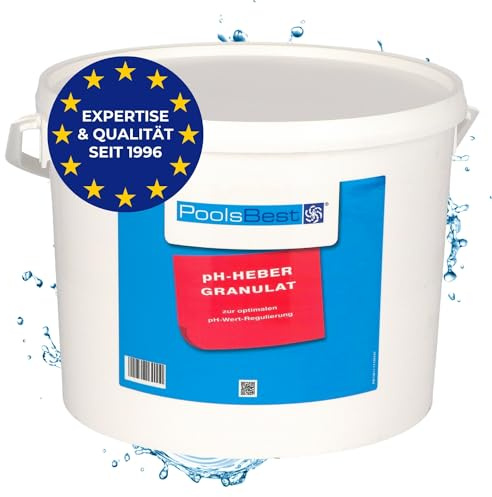 PoolsBest pH Heber Granulat 10kg I hochwertiger pH-Wert Heber Pool I Poolpflege pH Plus zur optimalen pH-Wert Regulierung I pH Heber Pool-Granulat inkl. Messbecher