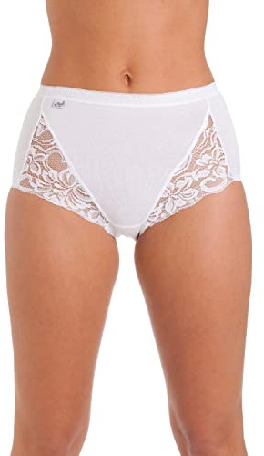 La Marquise Lot de 3 Culottes en Coton peigné Extensible et Dentelle pour Femme - Taille Haute (Blanc, 42)