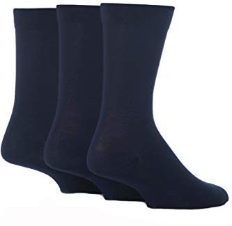 SockShop Men's Comfort Cuff Socks - Striped and Plain Soft Breathable & Cooling Bamboo Material Multipack of 3 Pairs Navy 12-14