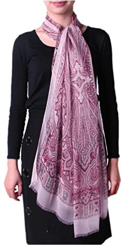 Prettystern 180cm Langer Chiffon Seidenschal Halstuch - Paisley Lila-Rosa