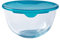 Pyrex Classic Ciotola di vetro ad alta resistenza con coperchio, Trasparente/Blu, 1 L