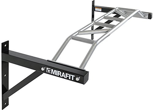 Mirafit Heavy Duty Black and Silver Multi Grip Wall Mounted Pull Up Bar - 1.2m Wide
