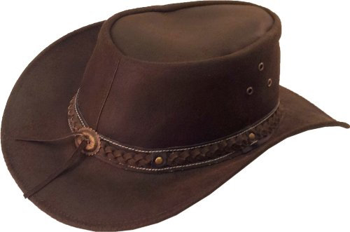 Unicorn London Australischer Cowboyhut aus echtem Leder, Aussie Sonnenhut – Schwarz/Braun #8X/9X Gr. 54, braun